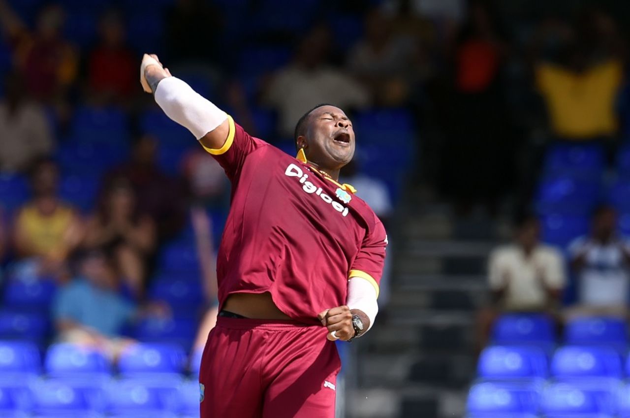 Kieron Pollard celebrates after breaking the opening partnership, West Indies v South Africa, 6th match, ODI tri-series, St Kitts