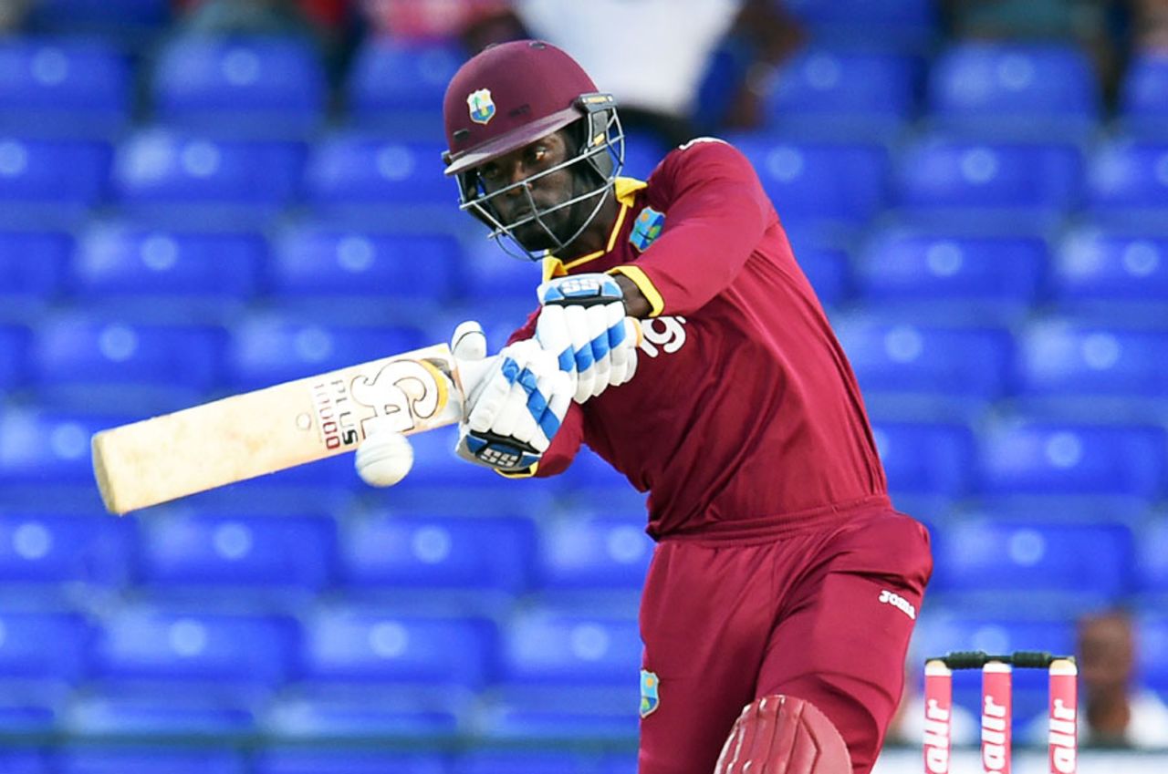 Andre Fletcher attacks the leg side, West Indies v South Africa, 6th match, ODI tri-series, St Kitts