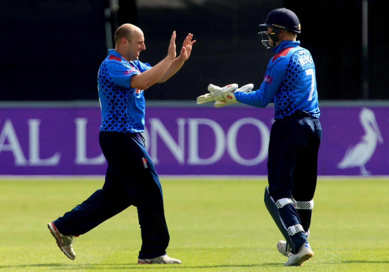 James Tredwell celebrates a wicket, Essex v Kent, Royal London Cup, South Group, Chelmsford, June 15, 2016