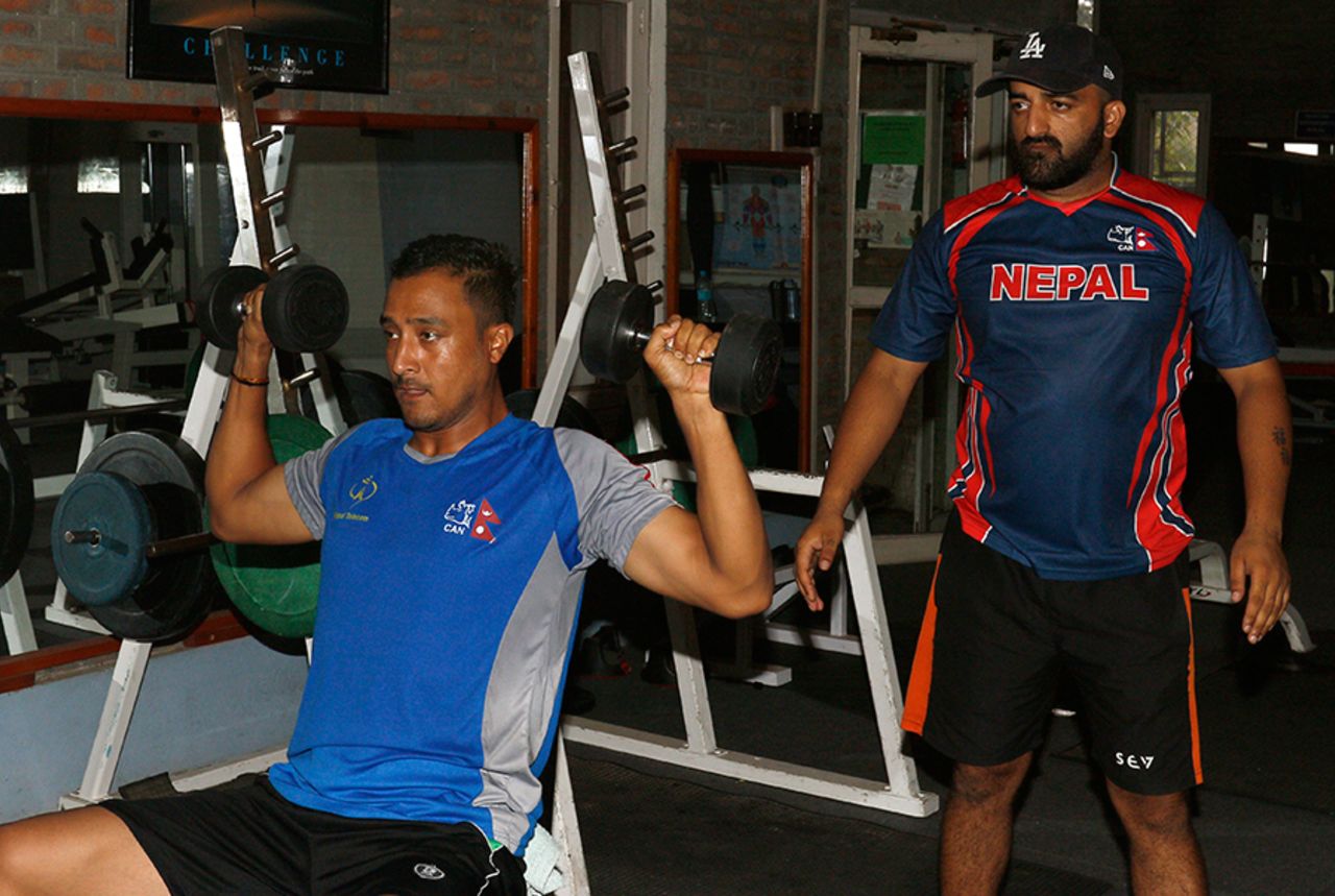 Nepal captain Paras Khadka trains during an indoor fitness session, Kathmandu, June 16, 2016