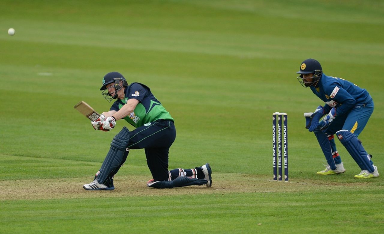 Kevin O'Brien plays a lofted sweep, Ireland v Sri Lanka, 1st ODI, Malahide, June 16, 2016