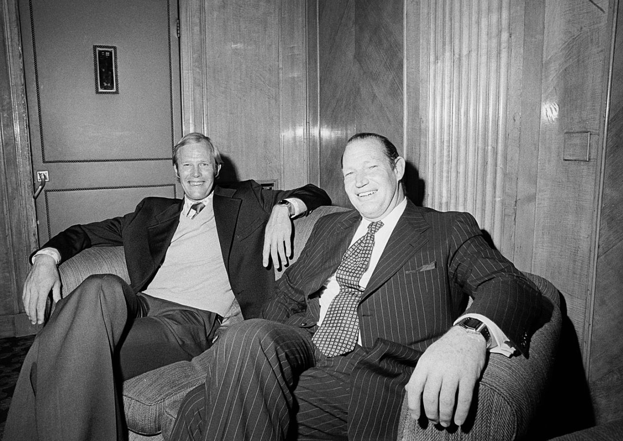 Tony Greig and Kerry Packer at the Dorchester Hotel, London, August 2, 1977
