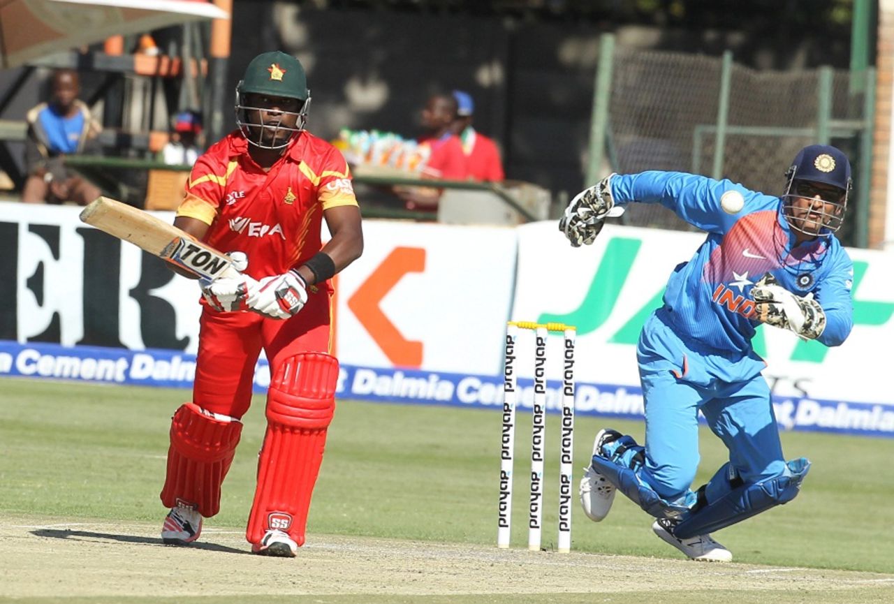 Elton Chigumbura works the ball into the leg side, Zimbabwe v India, 1st T20I, Harare, June 18, 2016