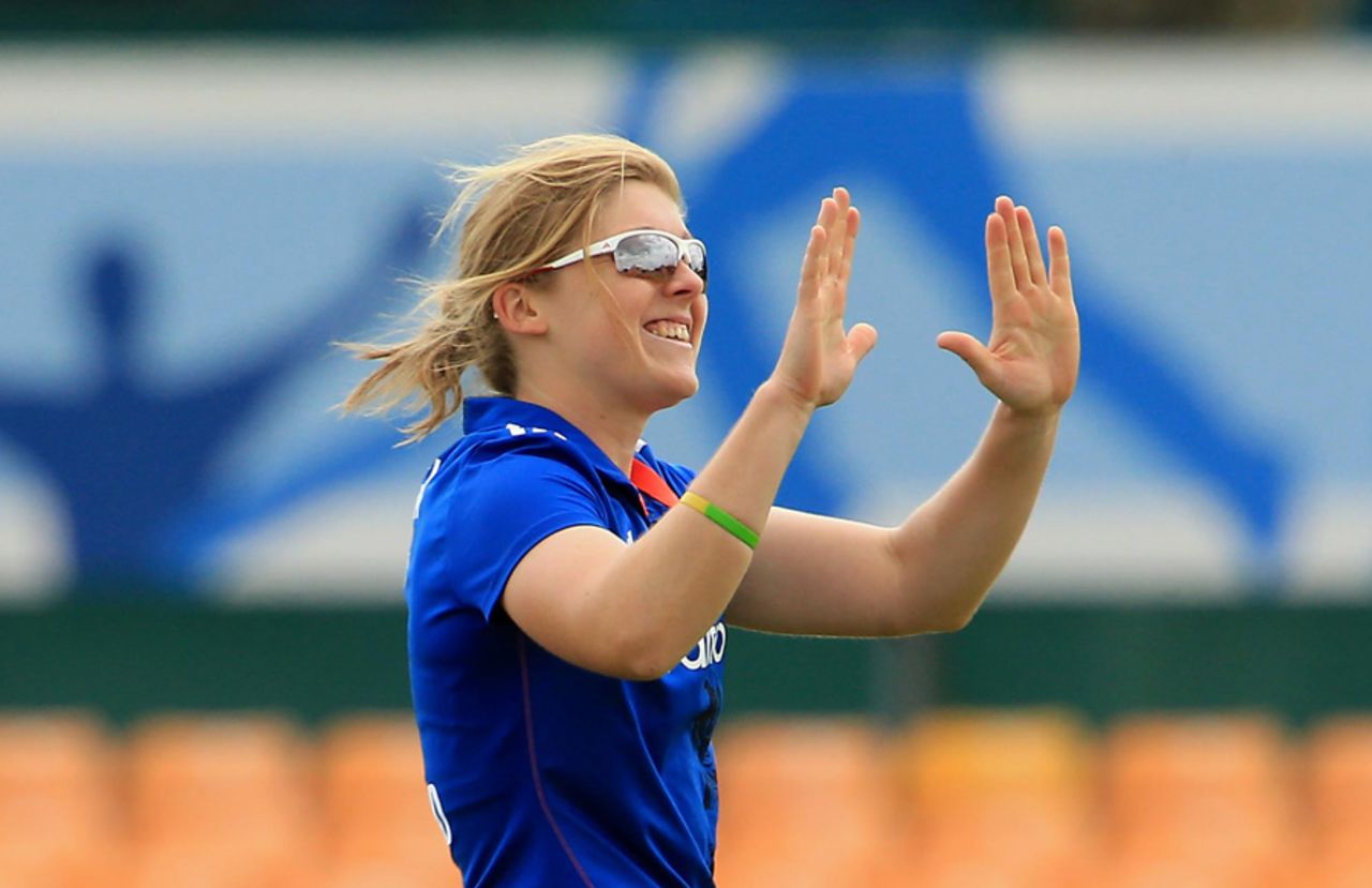 Heather Knight celebrates the fall of a wicket, England Women v Pakistan Women, 1st ODI, Leicester, June 21, 2016