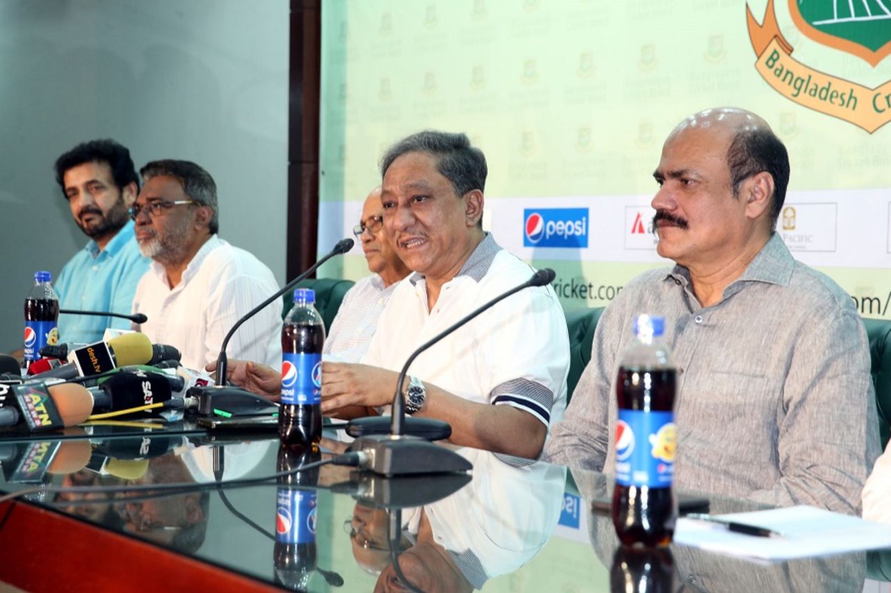 BCB president Nazmul Hassan addresses the media at a press conference, Mirpur, June 22, 2016