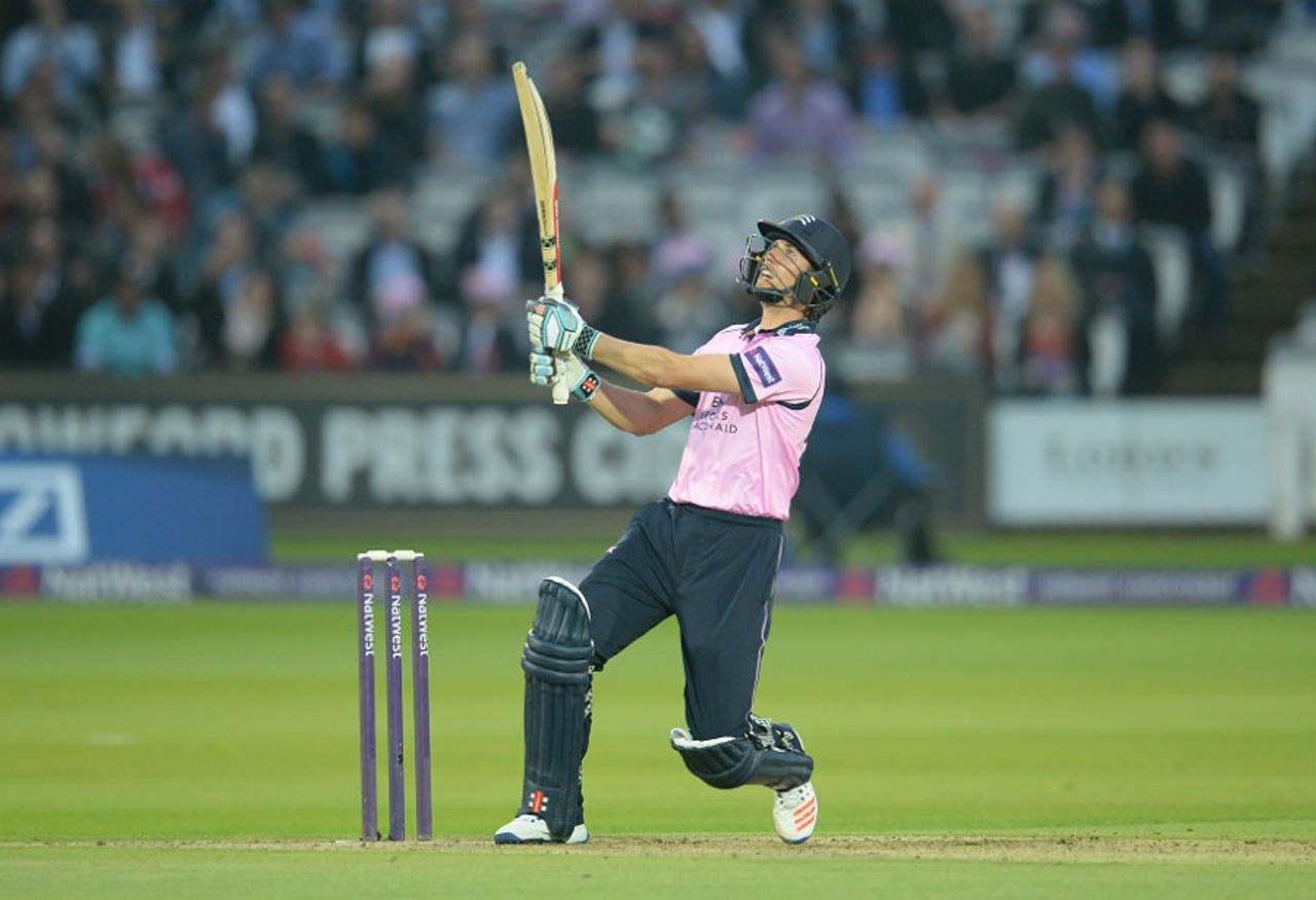 John Simpson hoists a shot into the stands, Middlesex v Somerset, NatWest T20 Blast, Lord's, June 23, 2016