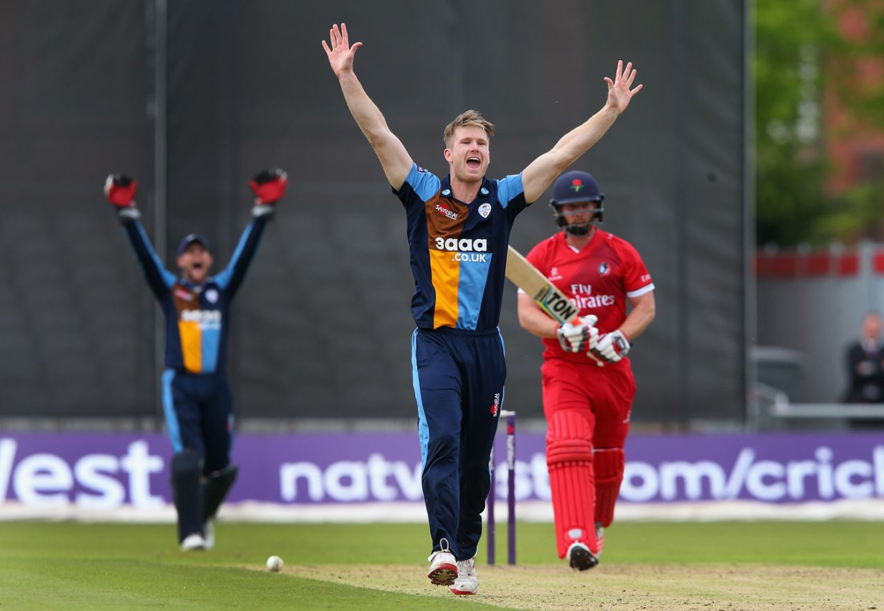 Jimmy Neesham appeals for the wicket of Steven Croft, Lancashire v Derbyshire, NatWest T20 Blast, North Group, May 21, 2016