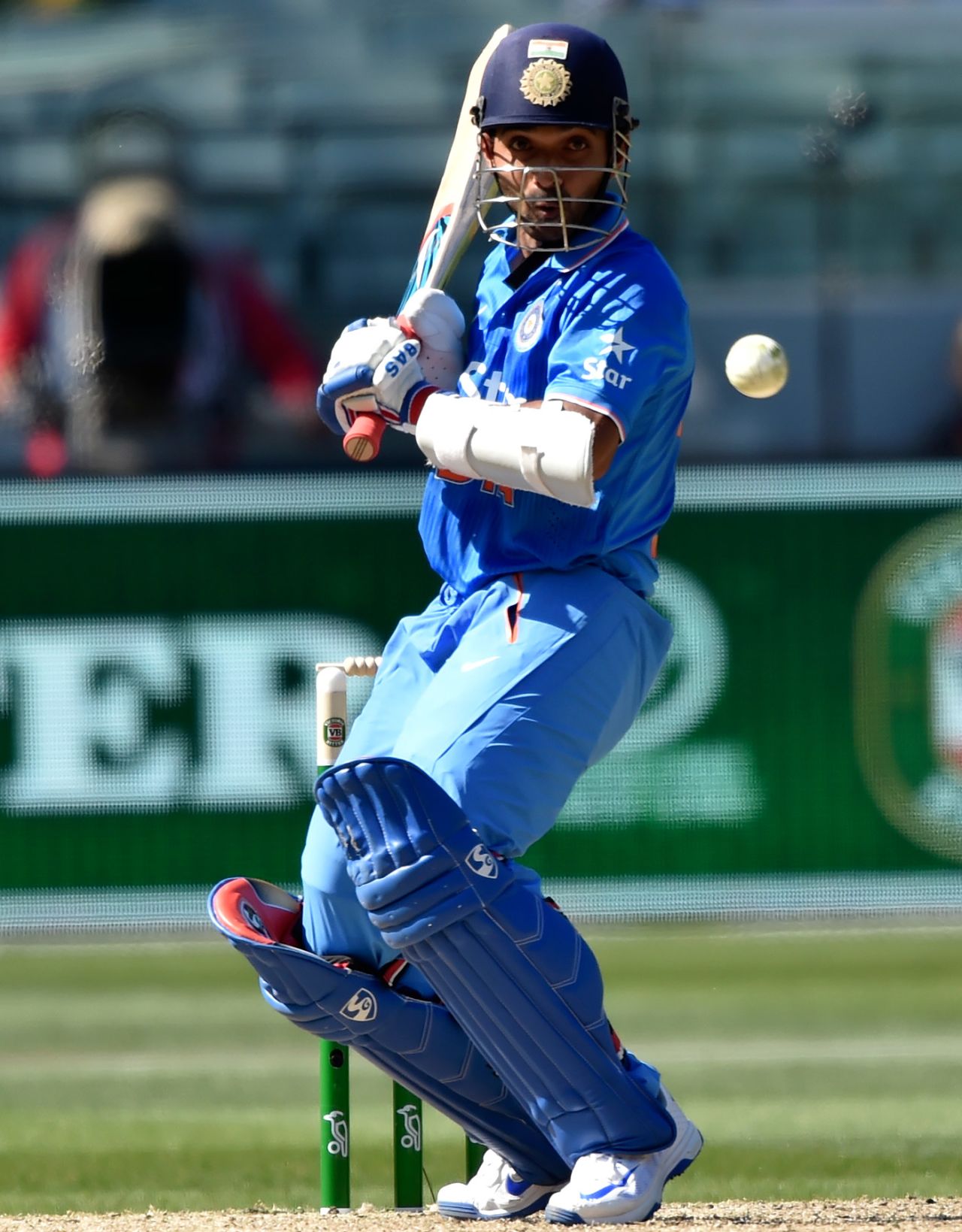 Ajinkya Rahane watches the ball, Australia v India, 3rd ODI, Melbourne, January 17, 2016