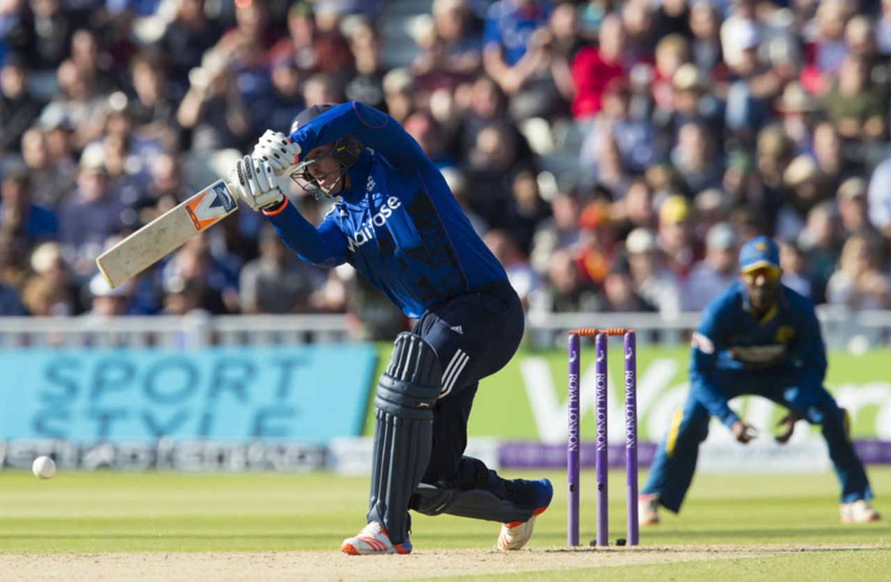 Jason Roy gets forward to drive, England v Sri Lanka, 2nd ODI, Edgbaston, June 24, 2016