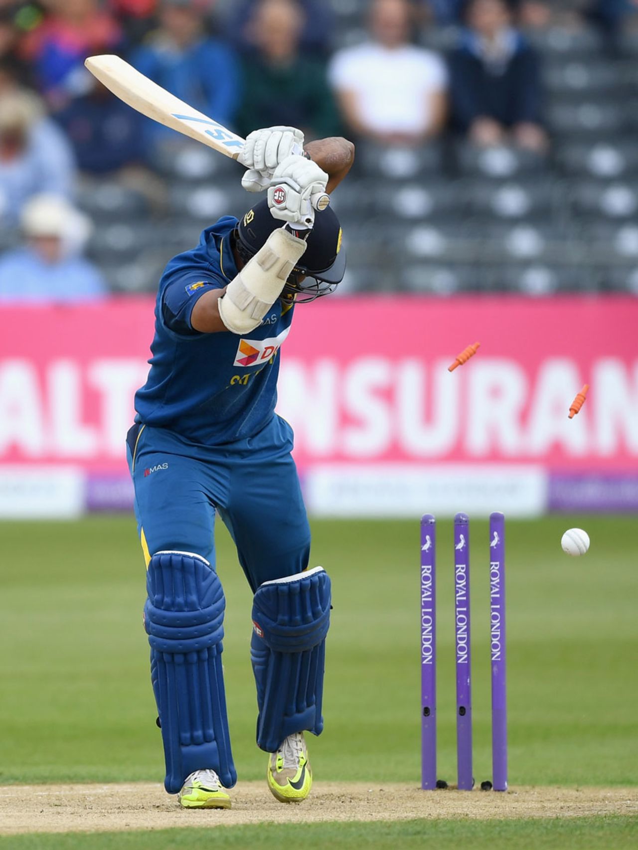 Danuska Gunathilaka played on in the first over, England v Sri Lanka, 3rd ODI, Bristol, June 26, 2016