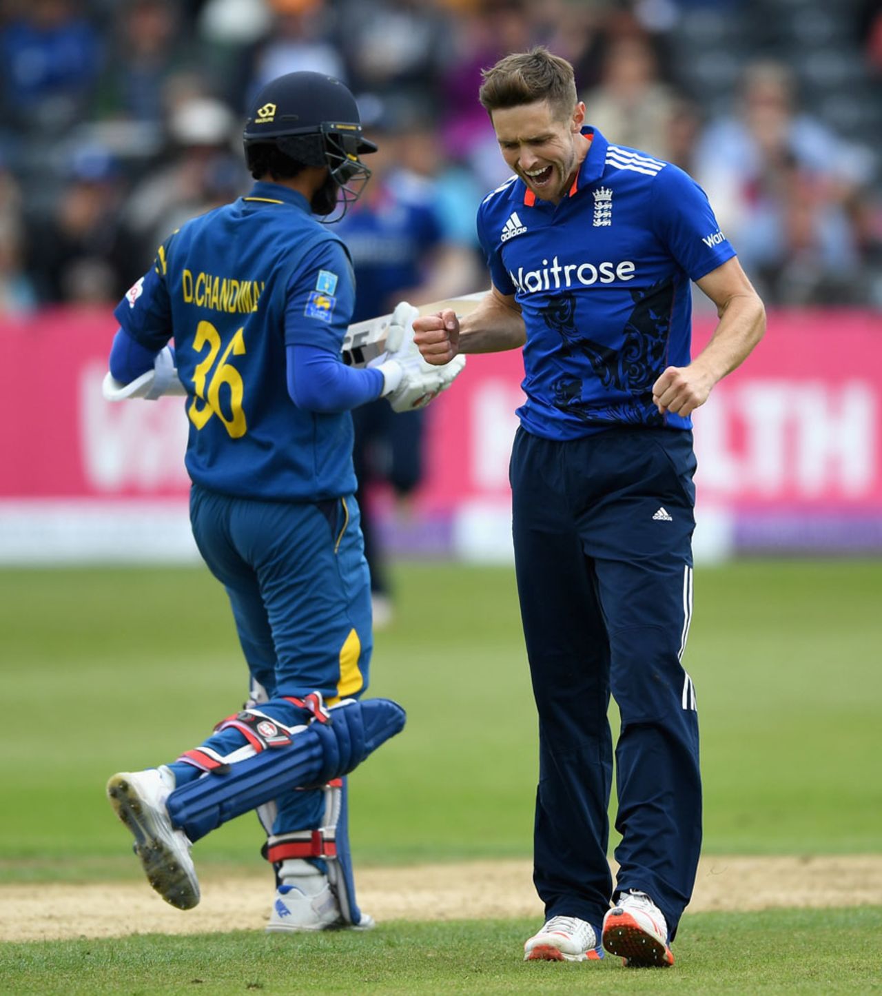 Chris Woakes removed Dinesh Chandimal, England v Sri Lanka, 3rd ODI, Bristol, June 26, 2016