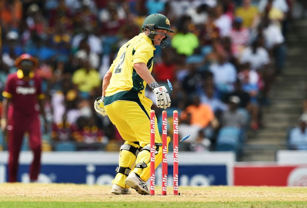 George Bailey was bowled off the inside edge,  West Indies v Australia, ODI tri-series final, Barbados, June 26, 2016