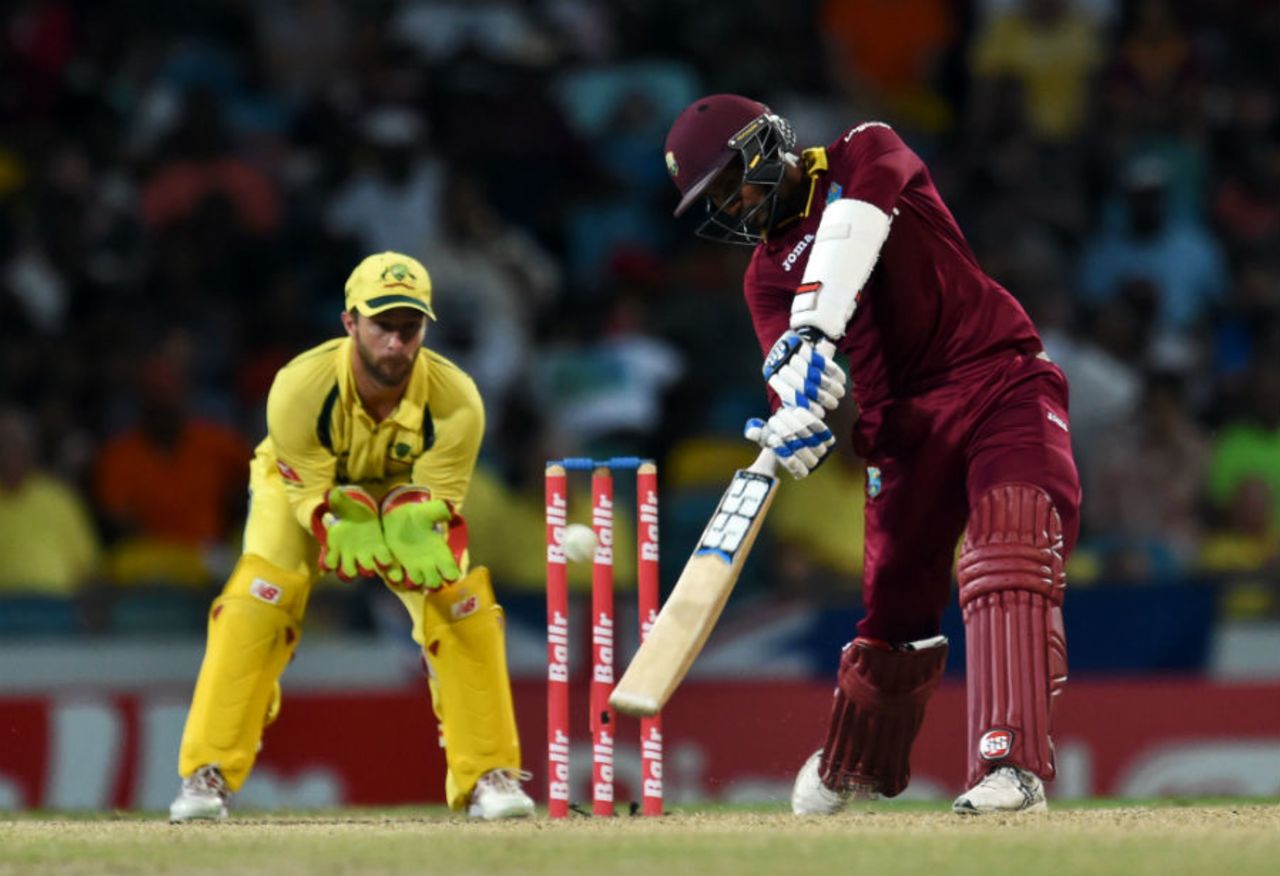 Denesh Ramdin drills the ball through the off side, West Indies v Australia, ODI tri-series final, Barbados, June 26, 2016