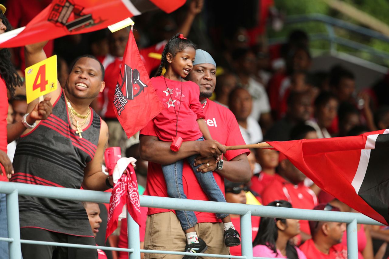 Fans cheer for their team, Trinidad & Tobago Red Steel v St Lucia Zouks, CPL 2014, Port-of-Spain, July 27, 2014