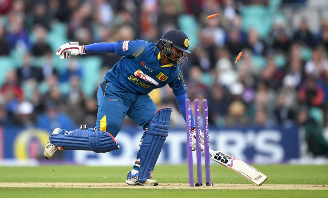 Kusal Perera was run out for 1 early in Sri Lanka's innings, England v Sri Lanka, 4th ODI, The Oval, June 29, 2016