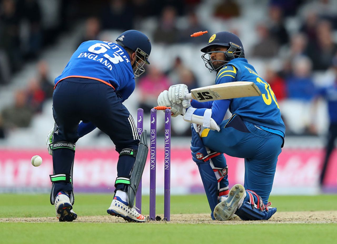 Dinesh Chandimal was bowled sweeping at David Willey, England v Sri Lanka, 4th ODI, The Oval, June 29, 2016