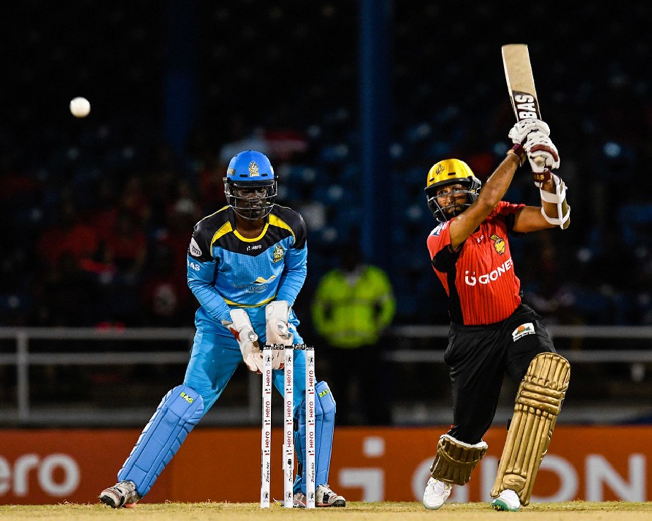 Hashim Amla drives through the off side,  Trinbago Knight Riders v St Lucia Zouks, CPL 2016, Port of Spain, June 29, 2016