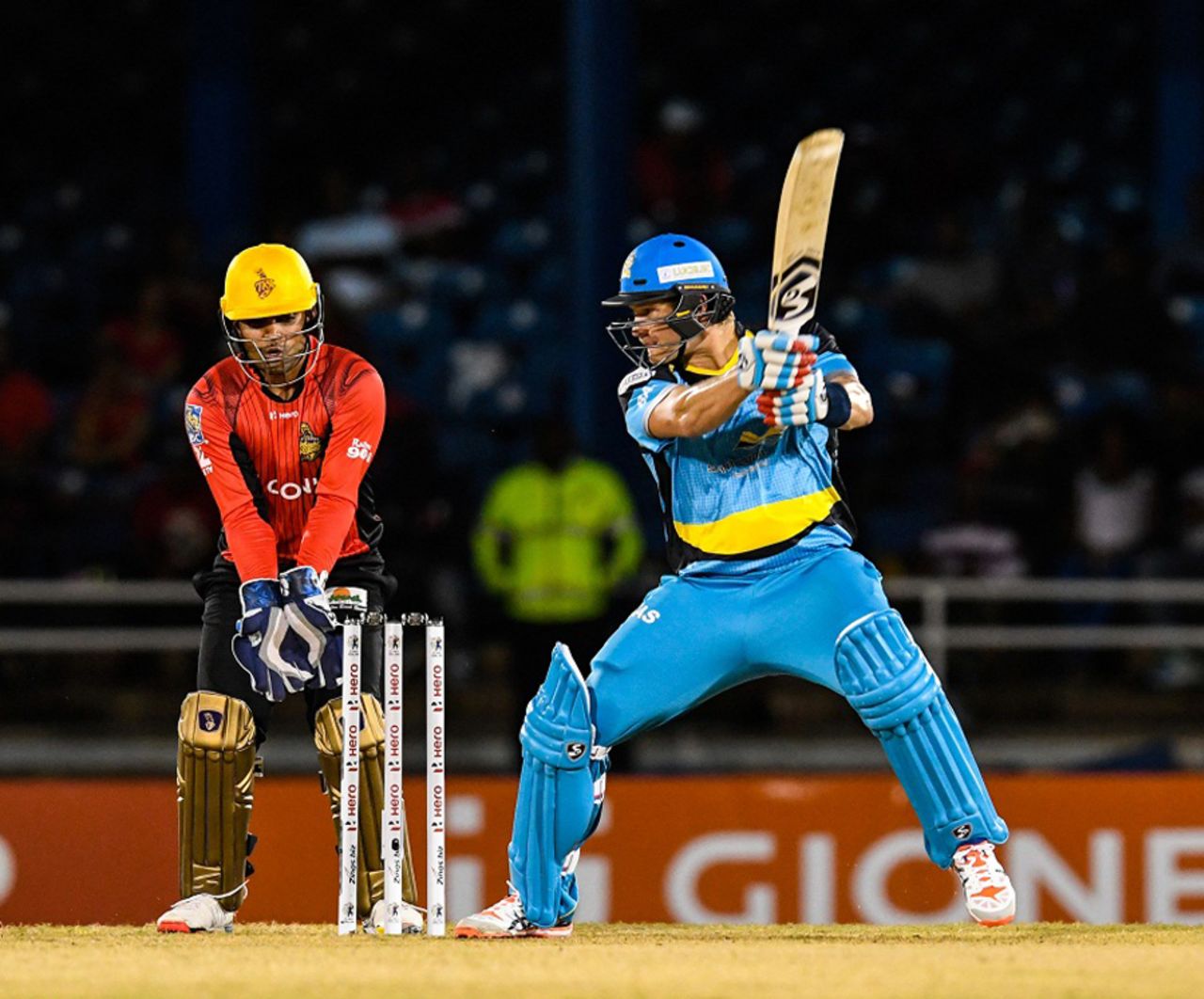 Shane Watson plays the cut, Trinbago Knight Riders v St Lucia Zouks, CPL 2016, Port of Spain, June 29, 2016