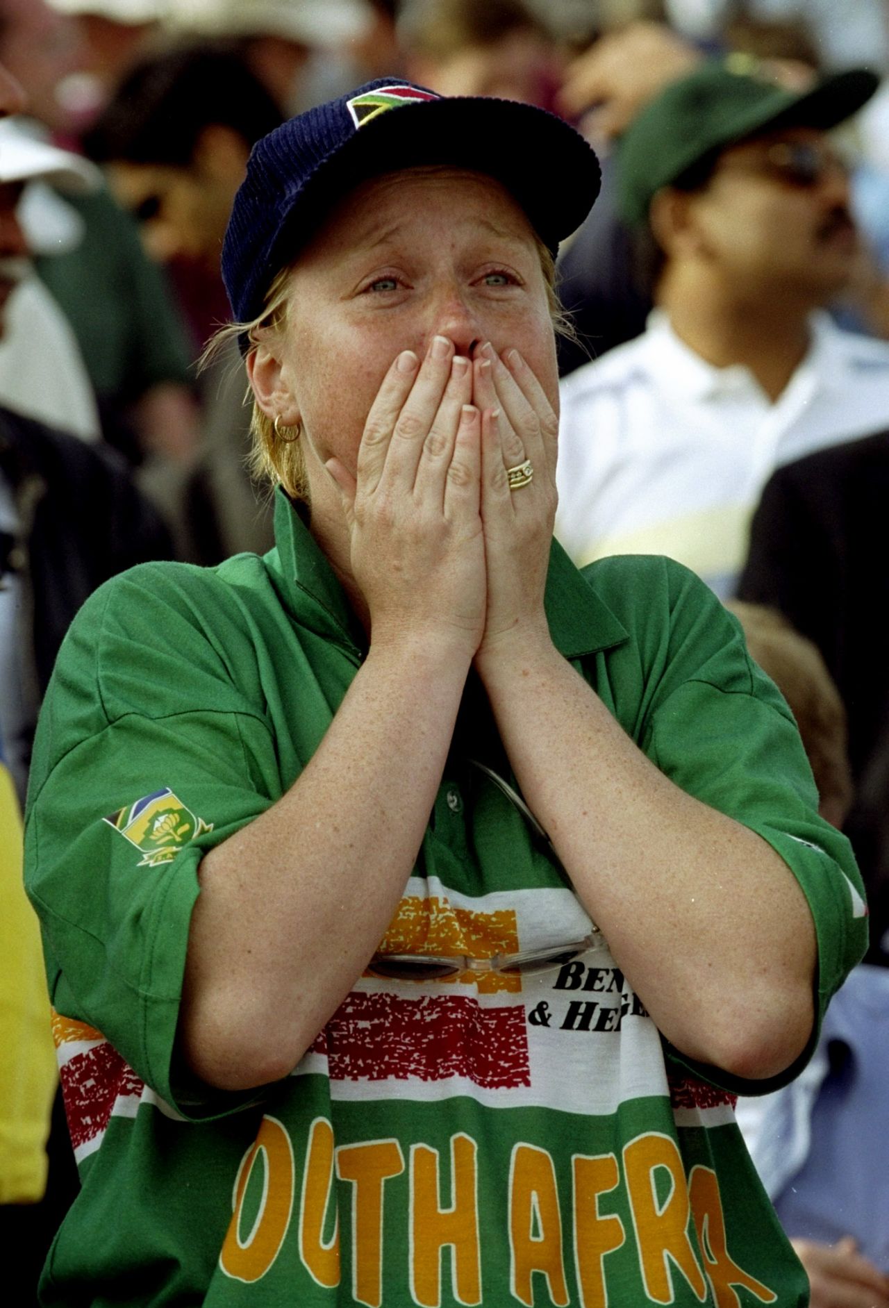 A South Africa fan is upset with the result, Australia v South Africa, 2nd semi-final, World Cup, Birmingham, June 17, 1999