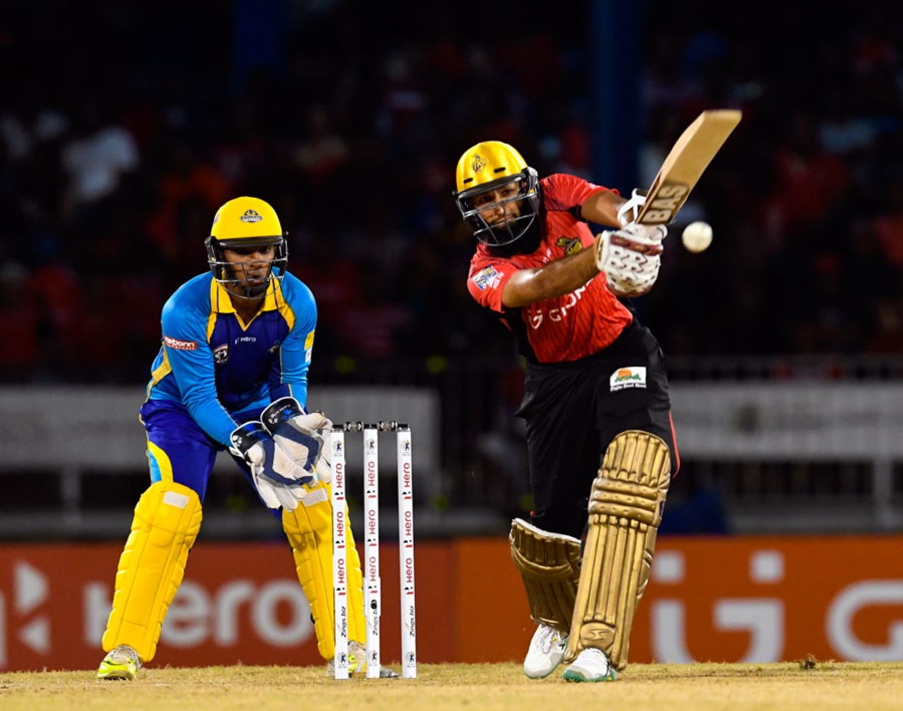 Hashim Amla hits out on his way to 81, Trinbago Knight Riders v Barbados Tridents, CPL 2016, Port-of-Spain, July 1, 2016 