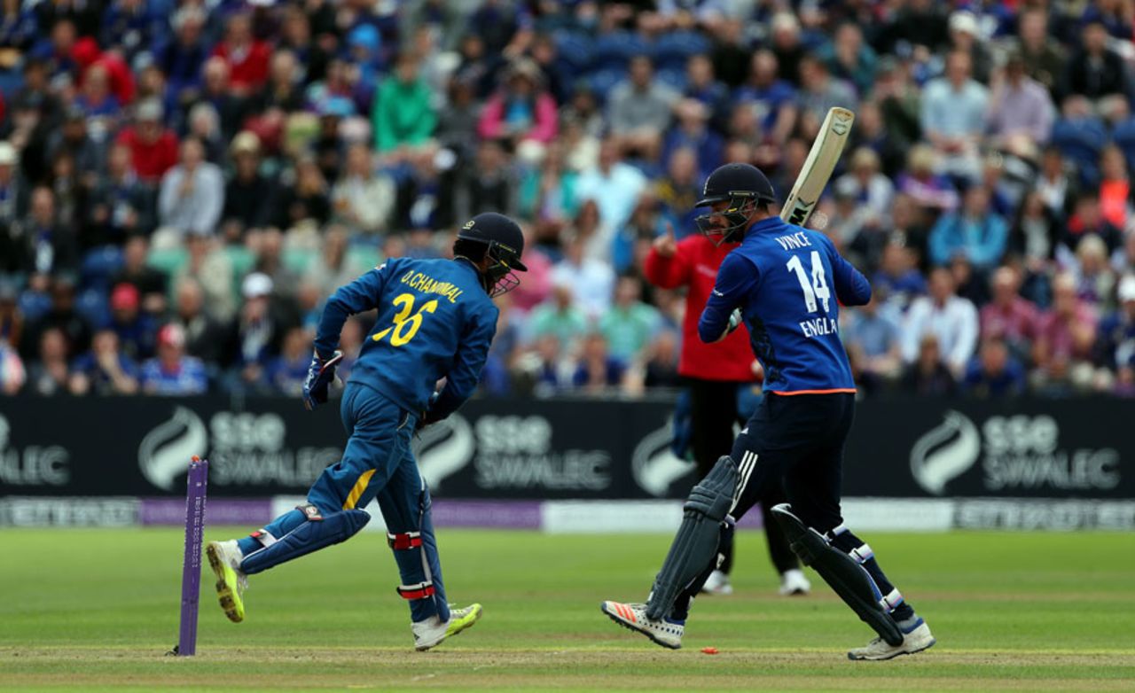 James Vince was stumped by Dinesh Chandimal for 51, England v Sri Lanka, 5th ODI, Cardiff, July 2, 2016