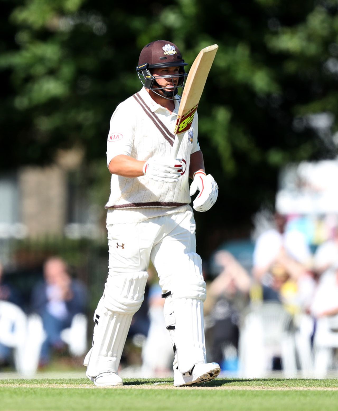 Aaron Finch celebrates his half-century, Surrey v Warwickshire, Specsavers County Championship, 1st day, Guildford, July 2, 2016