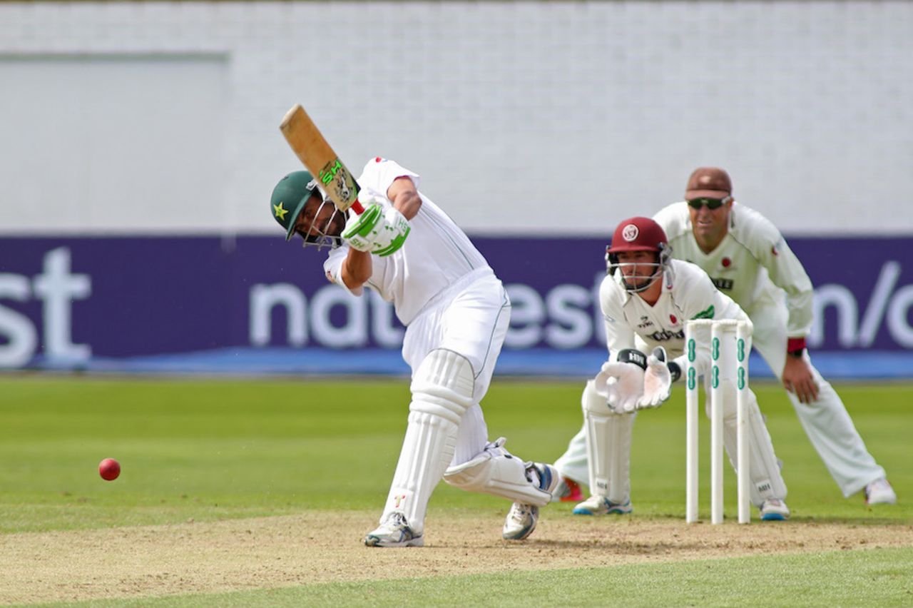 Younis Khan advances down the pitch, Somerset v Pakistanis, Taunton, 1st day, July 3, 2016