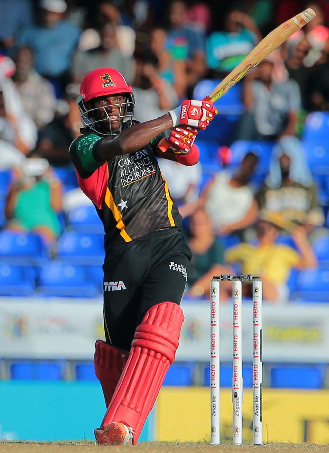 Devon Thomas muscles the ball through the leg side, St Kitts and Nevis Patriots v St Lucia Zouks, CPL 2016, July 3, 2016, Basseterre