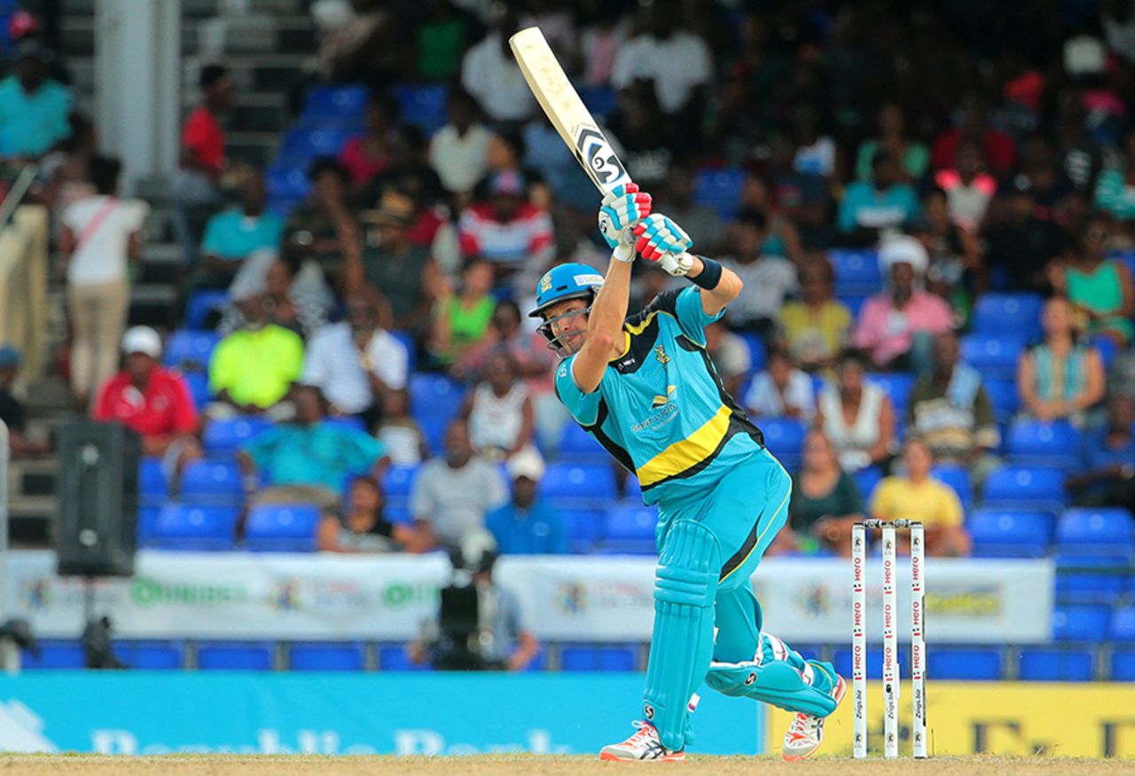 Shane Watson drives through the off side during his knock of 55, St Kitts and Nevis Patriots v St Lucia Zouks, CPL 2016, July 3, 2016, Basseterre