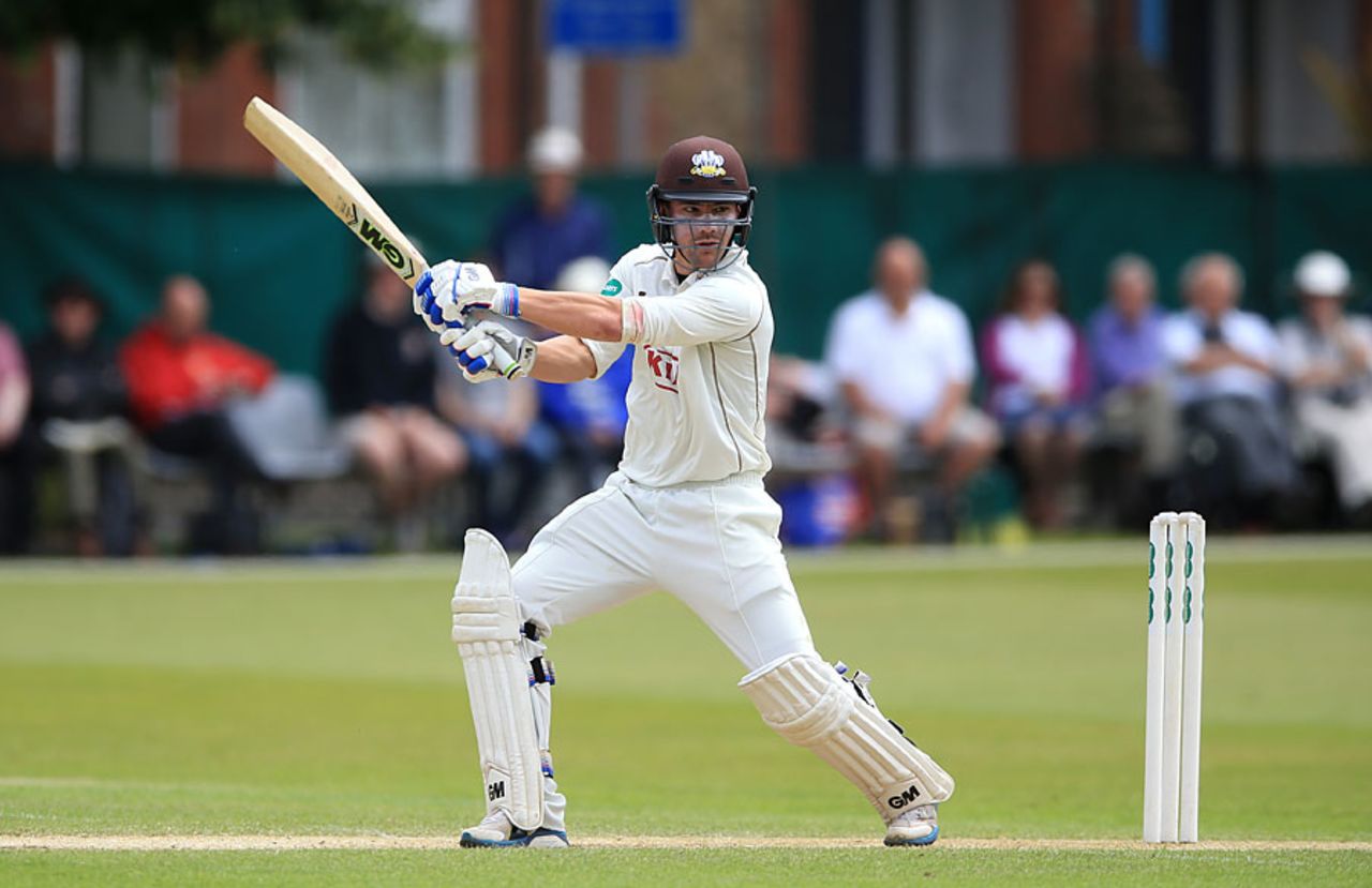 Rory Burns cuts during his half-century, Surrey v Warwickshire, County Championship, Division One, Guildford, 3rd day, July 4, 2016