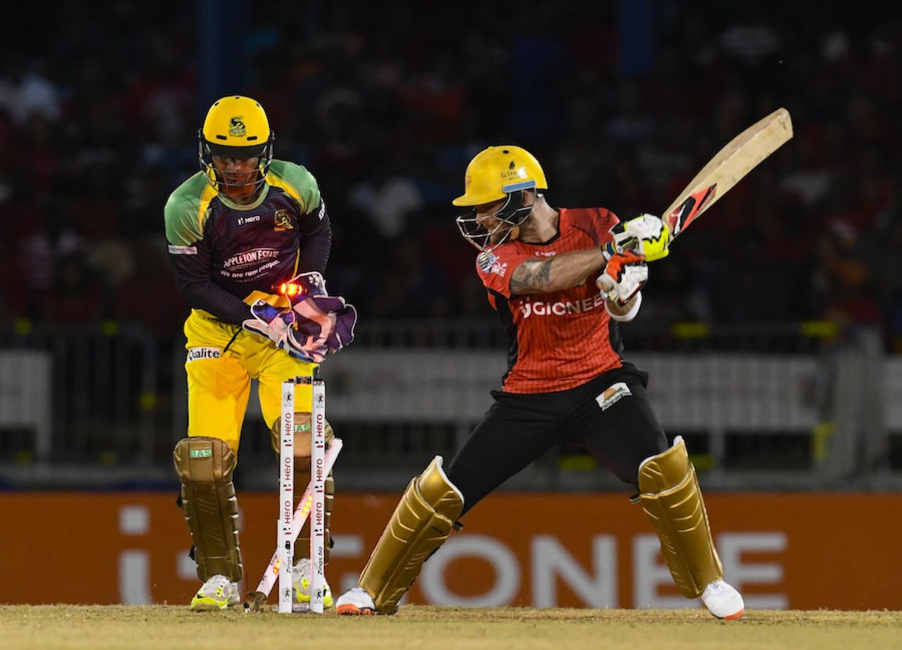 Brendon McCullum lost his off stump to Imad Wasim, Trinbago Knight Riders v Jamaica Tallawahs, CPL 2016, Port of Spain, July 4, 2016
