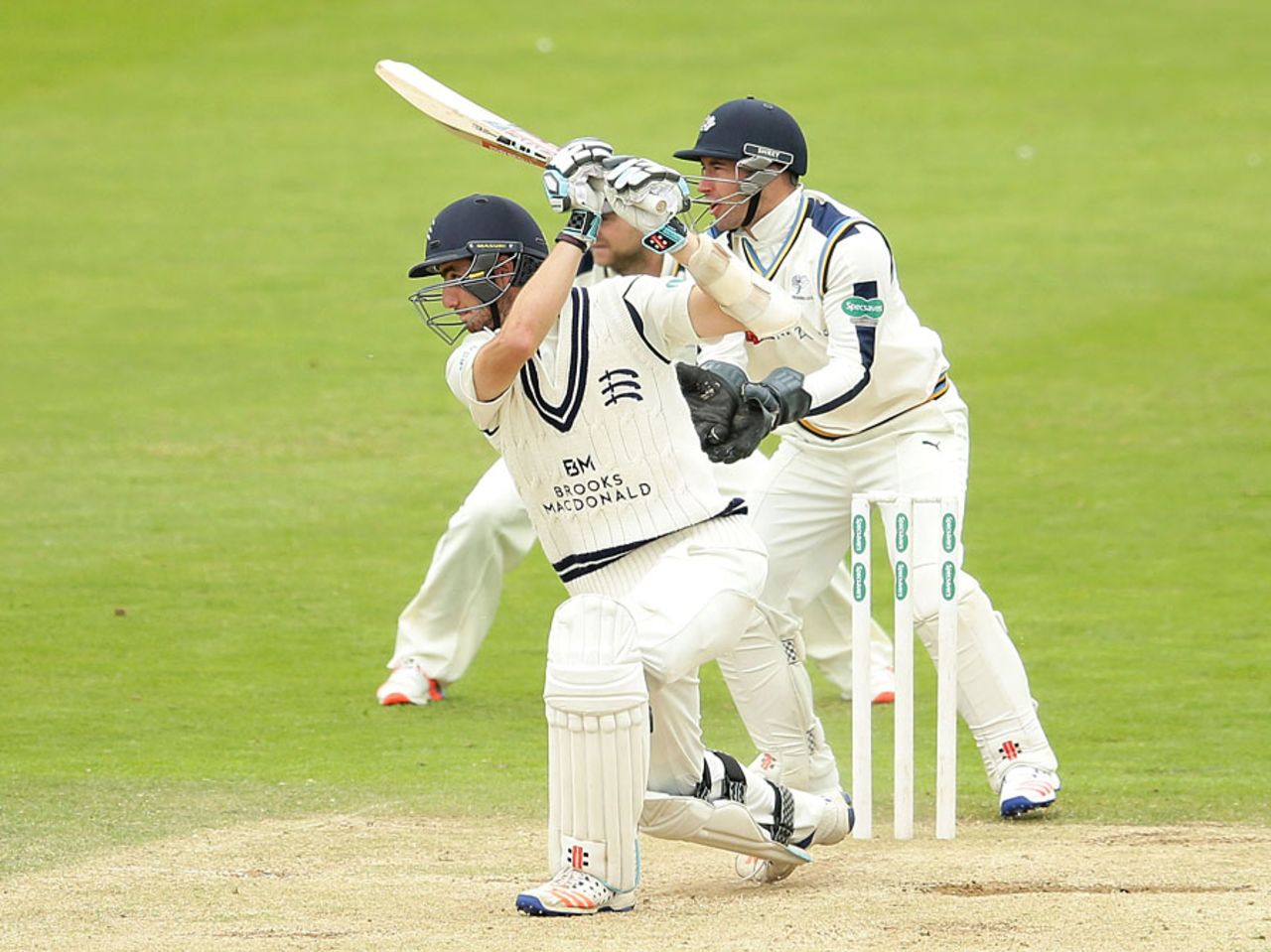 Stevie Eskinazi drives during his century, Yorkshire v Middlesex, County Championship, Division One, Scarborough, 3rd day, July 5, 2016