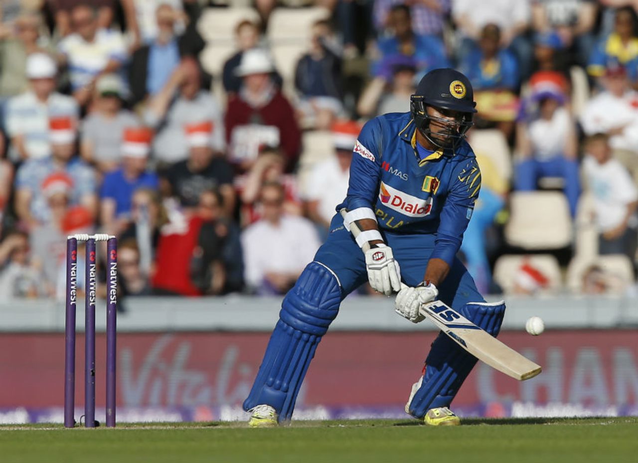Danushka Gunathilaka attempts to scoop the ball over short fine leg, England v Sri Lanka, only T20I, Southampton, July 5, 2016