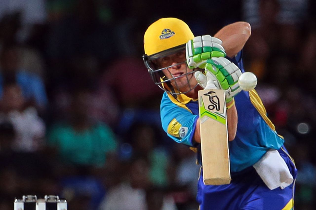 AB de Villiers shows us his broad bat, St Kitts and Nevis Patriots v Barbados Tridents, CPL 2016, Basseterre, July 5, 2016