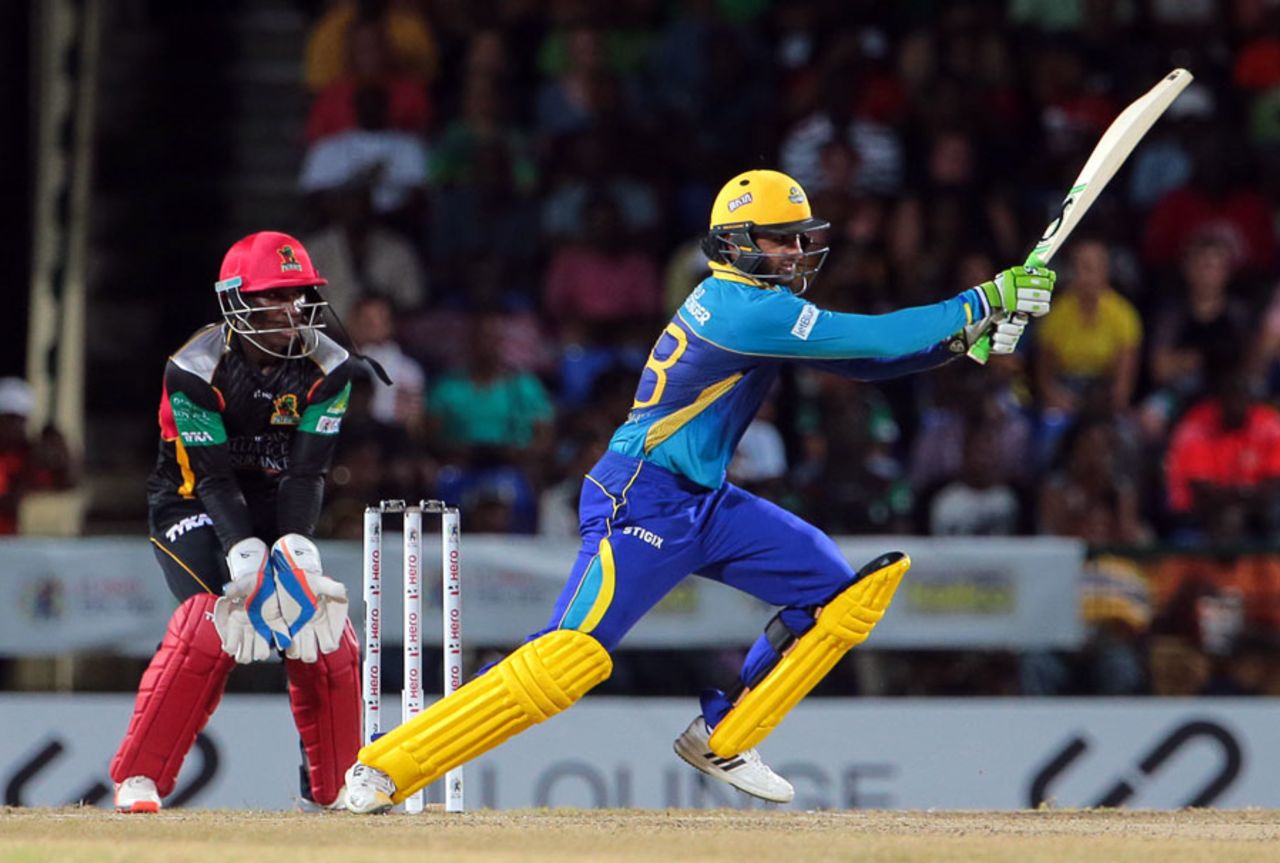 Shoaib Malik drags one onto the leg side, St Kitts and Nevis Patriots v Barbados Tridents, CPL 2016, Basseterre, July 5, 2016