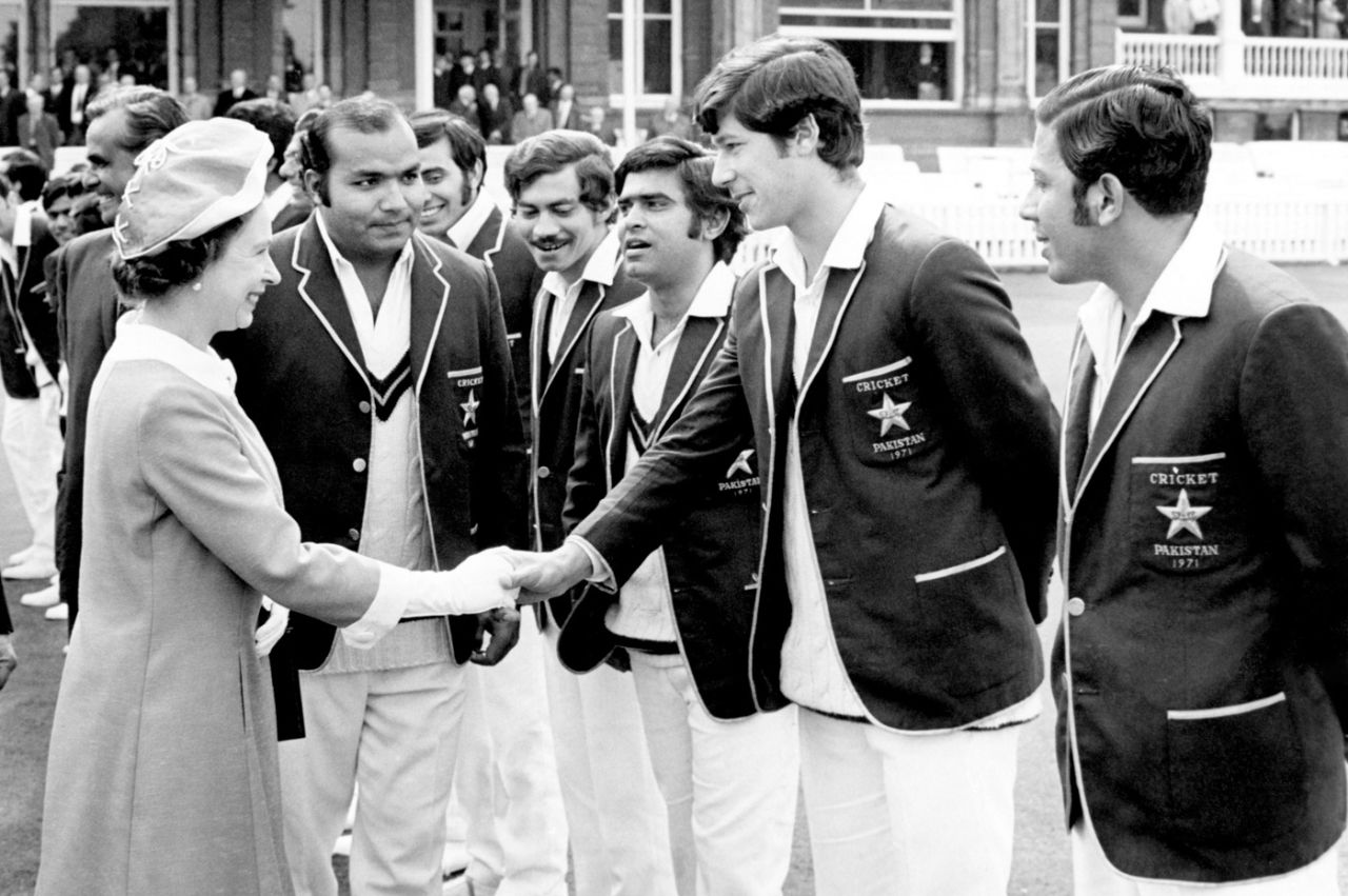 Imran Khan is introduced to the Queen by Intikhab Alam, Lord's, 1971