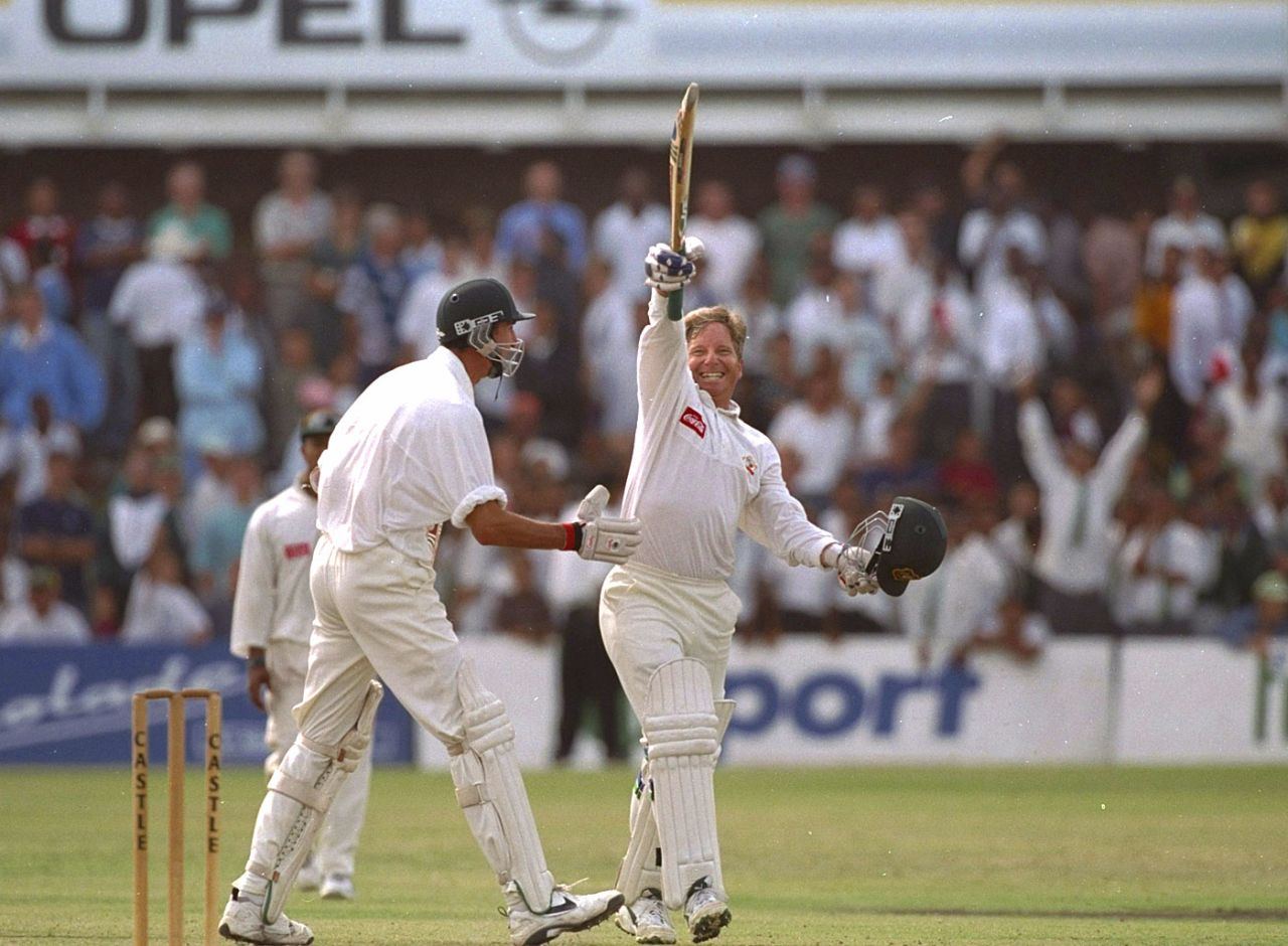 Ian Healy salutes his winning six, South Africa v Australia, 2nd Test, Port Elizabeth, March 17, 1997