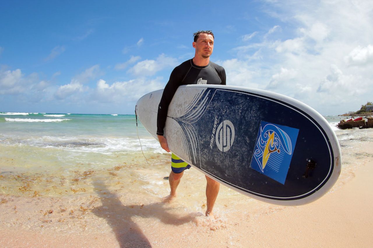 Dale Steyn took his surf board out on an off day, CPL 2016, Barbados, July 9, 2016