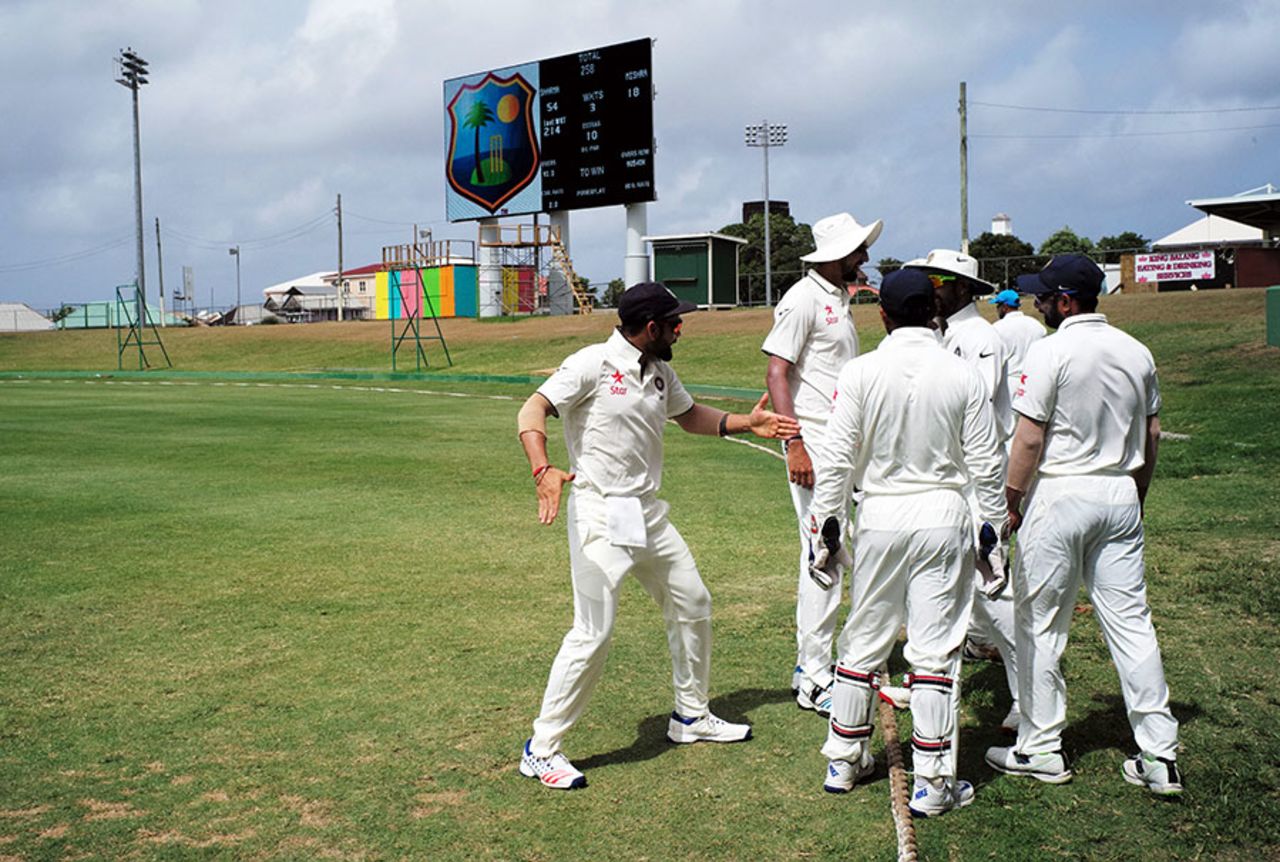 Virat Kohli gees up his team-mates with a jig, WICB President's XI v Indians, day two, St. Kitts, July 10, 2016