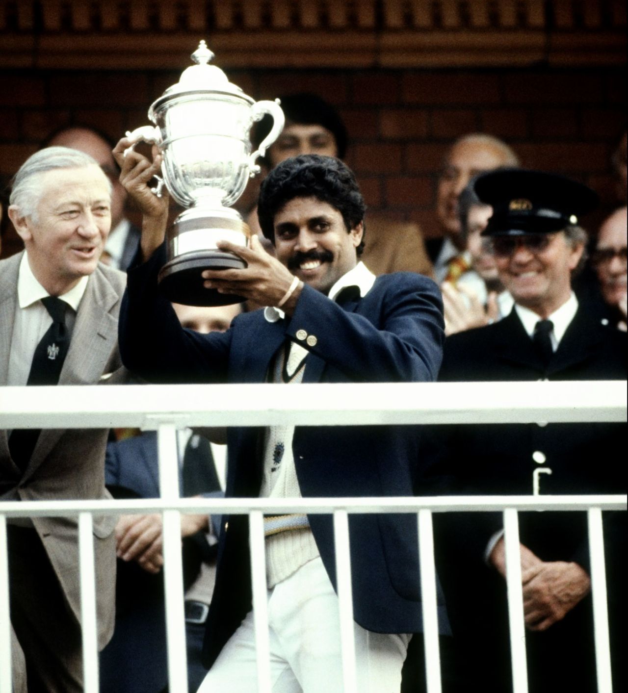 Kapil Dev holds aloft the 1983 World Cup after India beat West Indies in the final at Lord's, JUne 25, 1983
