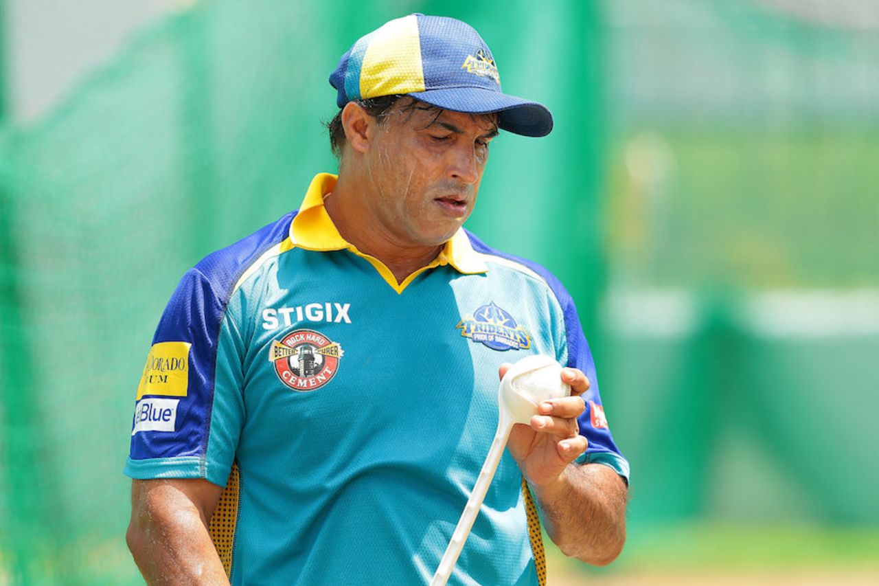 Barbados Tridents coach Robin Singh in the nets, CPL 2016, Bridgetown, July 10, 2016