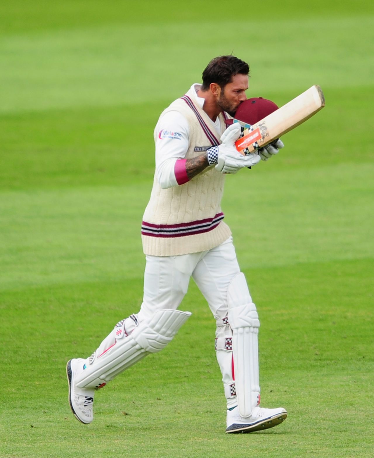 Peter Trego celebrates a fine century for Somerset, Somerset v Middlesex, Specsavers Championship Division One, Taunton, 3rd day, July 12, 2016