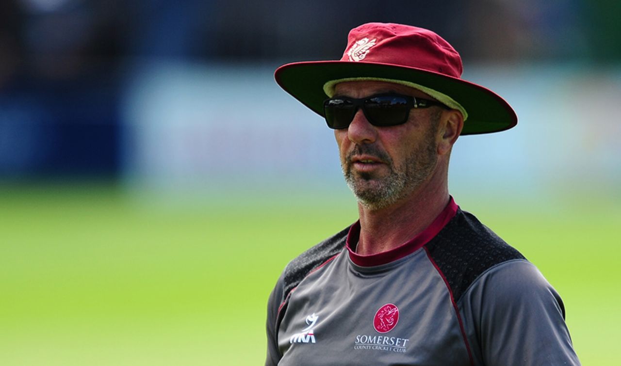 Matt Maynard, Somerset coach, supervises a tense final day at Taunton, Somerset v Middlesex, Specsavers Championship Division One, Taunton, 4th day