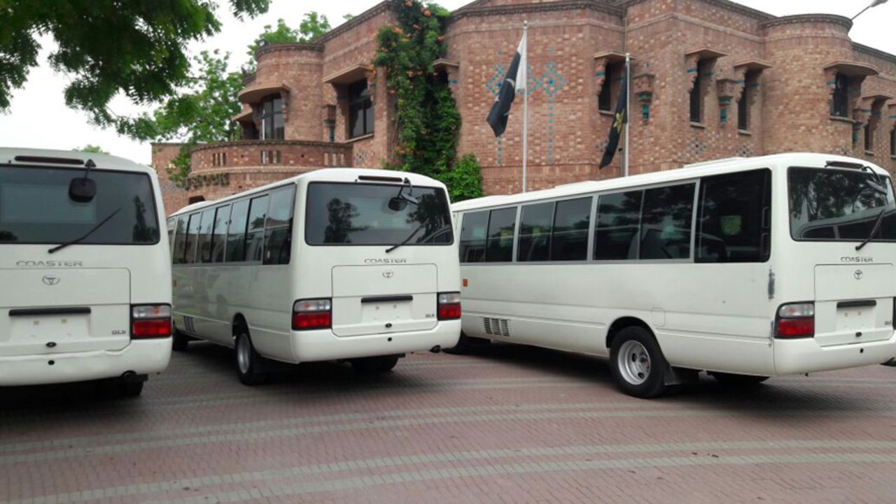 The PCB's new bulletproof buses outside the National Cricket Academy, Lahore, July 14, 2016