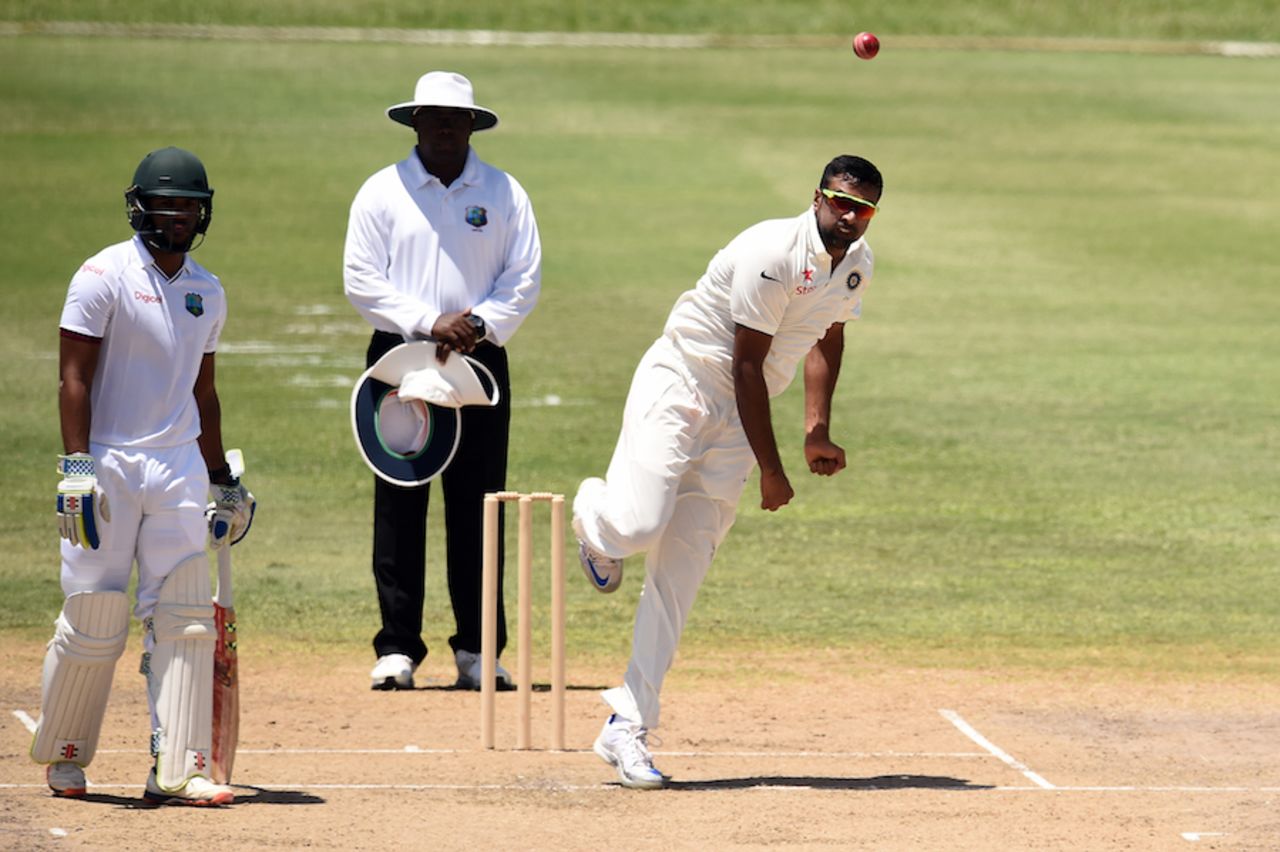 R Ashwin bowls on a sunny day, WICB President's XI v Indians, Basseterre, 1st day, July 14, 2016