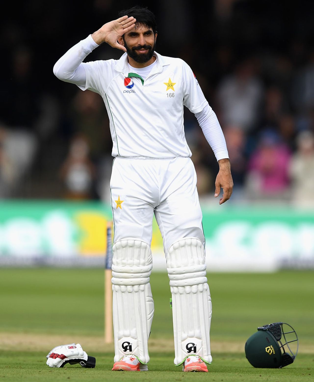 Misbah-ul-Haq salutes on reaching three figures, England v Pakistan, 1st Investec Test, Lord's, 1st day, July 14, 2016