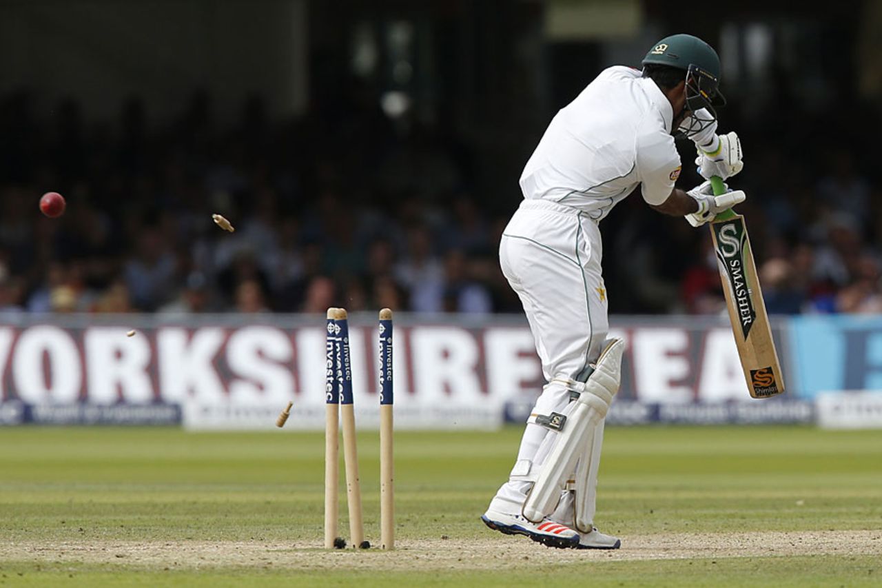 Asad Shafiq was bowled for 49,  England v Pakistan, 1st Investec Test, Lord's, 3rd day, July 16, 2016 