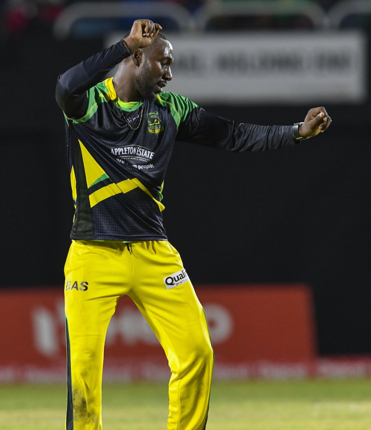 Kesrick Williams shows his moves after taking a wicket, Jamaica Tallawahs v St Kitts and Nevis Patriots, CPL 2016, Kingston, July 16, 2016