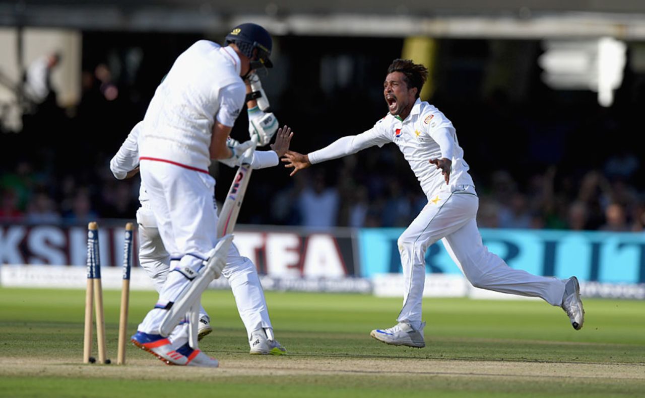 Mohammad Amir claimed the victory-clinching wicket, England v Pakistan, 1st Investec Test, Lord's, 4th day, July 17, 2016 