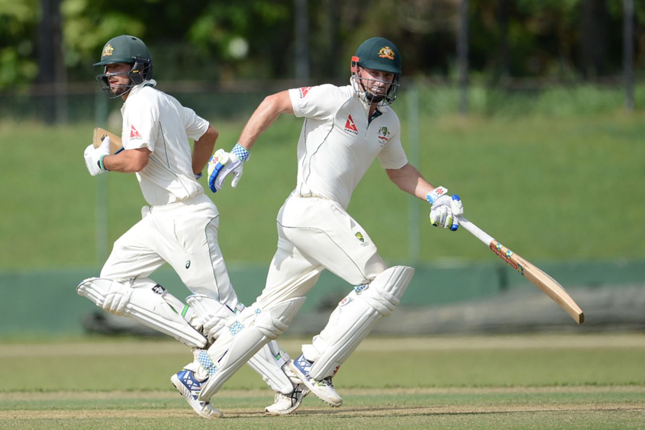 Joe Burns and Shaun Marsh put on 97 for the opening stand, Sri Lankan XI v Australians, Colombo, July 18, 2016